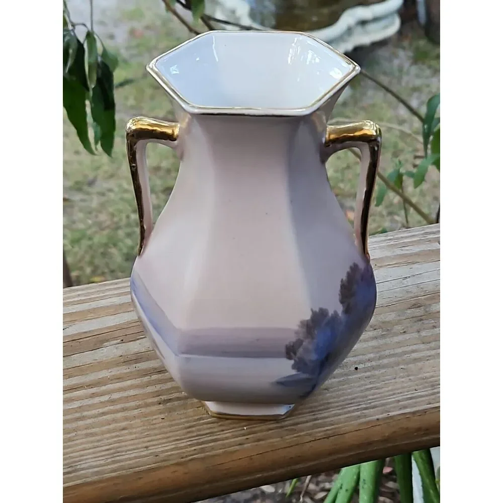 Nippon Noritake Morimura Hand Painted Vase HOUSE ON LAKE 6